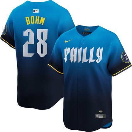 Men's Philadelphia Phillies #28 Alec Bohm Nike Blue 2024 City Connect Limited Player Jersey